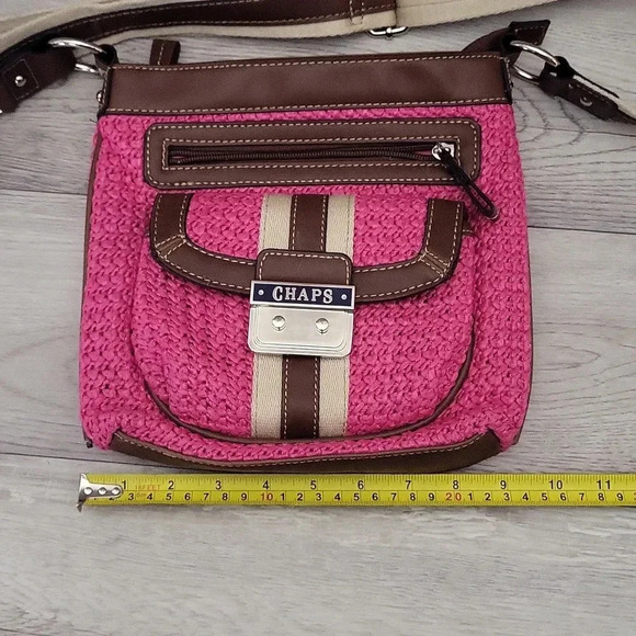 Chaps‎ Pink Brown Woven Faux Leather Multi Pocket Crossbody Bag - Picture 14 of 16